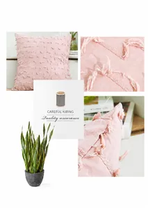 Detail of pink tufted pillowcase showing the 3D texture and hidden zipper closure