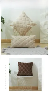 Detail of plush geometric rhombic texture on square and rectangular pillow covers