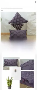 Detail of purple velvet pillow covers with 3D geometric texture and hidden zipper
