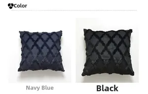 Detail showing the textured rhombic pattern of navy blue and black throw pillow covers