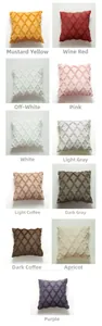 Detailed grid view showing eleven colors of geometric tufted plush cushion covers