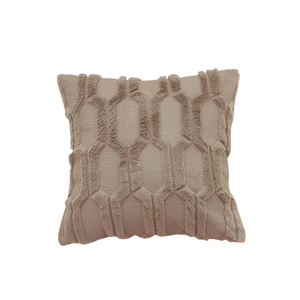 Mocha plush square cushion cover with geometric honeycomb texture and velvet finish