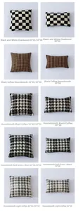 Detailed grid showing houndstooth and checkered patterns on textured throw pillow covers