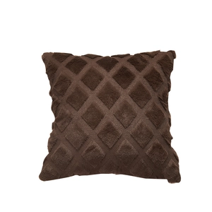 Dark brown square plush pillow cover with geometric diamond pattern and soft texture