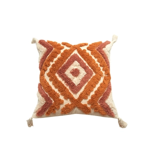 Modern boho tufted throw pillow cover with geometric patterns and fringe tassels