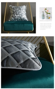 Detail of silver grey pillowcase with geometric honeycomb texture and piping