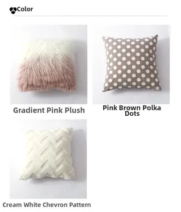 Detailed view of plush gradient pink, polka dot and wave pattern cushion covers