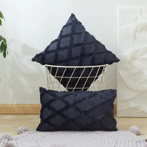 Nordic navy blue plush pillow covers with 3D geometric diamond texture in two sizes