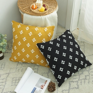 Tufted star star pattern cotton linen throw pillow covers in black and mustard yellow