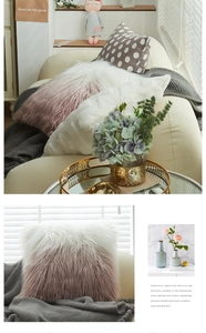 Detail showing the gradient long-pile plush texture of the pink and white cushion cover