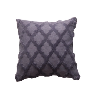 Modern greyish purple square pillow cover with faux fur geometric diamond lattice pattern