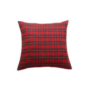 Classic red and green plaid square cushion cover made of durable polyester-cotton blend