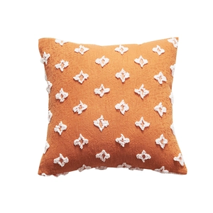 Burnt orange tufted star pattern pillow case in bohemian style for home sofa decoration