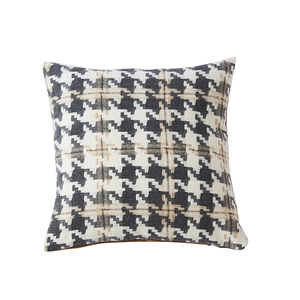 Classic houndstooth square cushion cover with black and beige tufted texture
