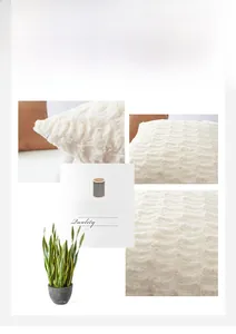Close-up of cream plush pillow cover featuring unique wave-textured corn strip fabric