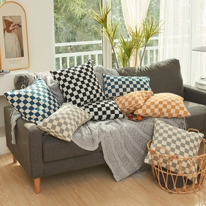 Modern Schaakbord Chenille Sierkussen Met Kern Gesplitst Vierkant Lendenkussen Hoes Voor Bank Thuis Woonkamer Decor