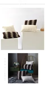 Detail of two-tone striped plush pillowcase and wave textured faux fur cushion cover