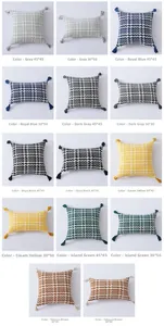 Detail of woven geometric pillowcases with tassels in 45x45cm and 30x50cm sizes