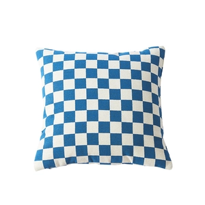 Modern blauw-wit schaakbord chenille sierkussen met een vierkant Europees ontwerp