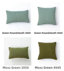 Detail of green houndstooth and moss green knit cushion covers in various sizes