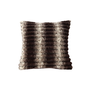 Nordic textured plush throw pillow with horizontal brown and beige faux fur stripes
