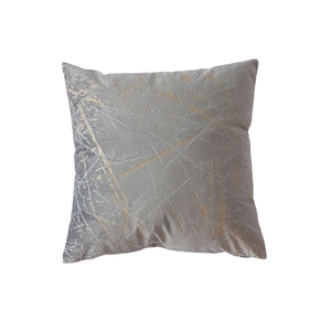 Modern grey velvet throw pillow cover with golden geometric patterns for home decor