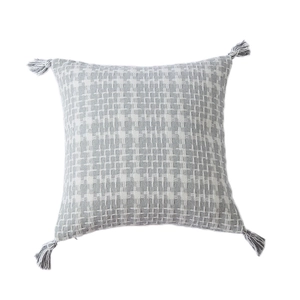 Nordic woven throw pillow case with grey tassels and geometric two-tone pattern