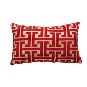 Chenille geometric pillow cover with interlocking H pattern in red and cream