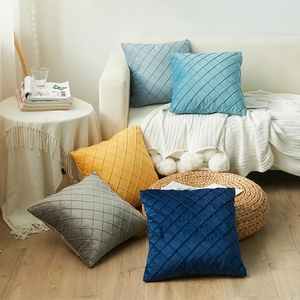 Dutch velvet rhombus quilted throw pillow covers in multiple colors for sofa decor