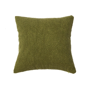 Moss green bouclé textured square cushion cover with minimalist Nordic style design