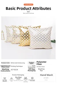 Set of 4 geometric gold foil pillow covers with wavy and diamond patterns, 45x45cm polyester