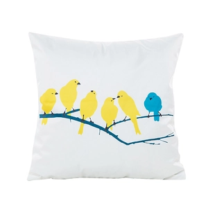 Housse de coussin en satin moderne avec motif d'oiseau abstrait sur fond blanc