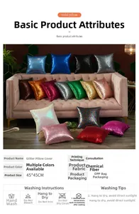 Macro shot of 45x45CM square sequin pillow covers in various metallic vibrant colors
