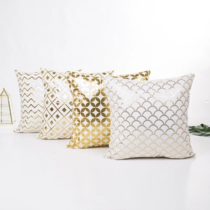 Modern Geometric Gold Stamping Pillow Case White Polyester Cushion Cover For Sofa Living Room Bedroom Decor Square Pillowcase