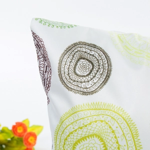 Modern satin silk pillowcase featuring green leaf mandala pattern and textured fabric