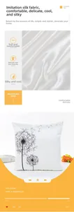 Detail of silk-like satin pillowcase with Nordic black dandelion prints and smooth texture