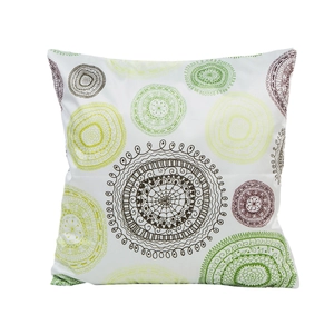 Modern white satin pillowcase featuring colorful mandala geometric patterns and green leaves