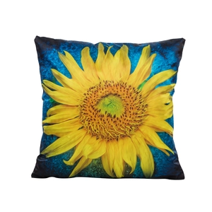 Artistic oil painting style sunflower satin cushion cover with vibrant yellow petals