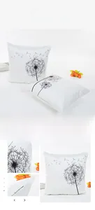 Detail of white satin pillow cover with dandelion print and hidden zipper design