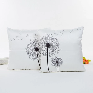 Nordic Dandelion Print Pillow Case Imitation Silk Satin Decorative Cushion Cover For Sofa Bedroom Living Room White Square Home Decor