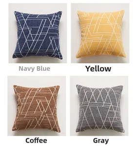 Detailed texture of chenille pillow covers with minimalist geometric lines in four colors