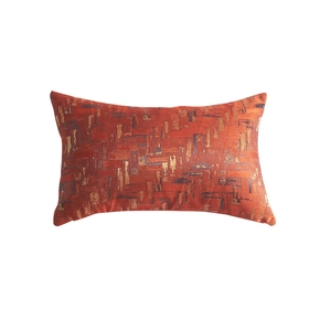 Italian luxury geometric jacquard pillow cover with textured orange mosaic patterns