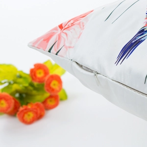 Floral satin pillowcase with bird print featuring a durable hidden zipper closure