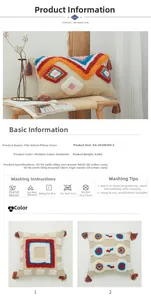 Detailed view of bohemian tufted pillowcase with geometric embroidery and tassels