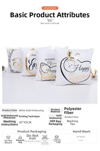 Detail of four Easter rabbit gold bronzing pillowcases 45x45cm with Happy Easter text