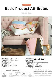 Detail of pink gold-stamped polyester pillowcase 45x45cm with care instructions