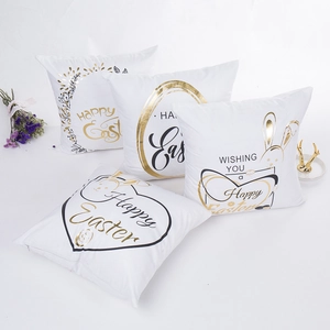 Modern Easter Gold Foil Cushion Cover Polyester Rabbit Egg Pattern Decorative Pillow Case For Sofa Living Room Home Decor