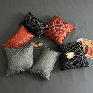 Modern Luxury Polyester Jacquard Embroidered Pillowcase Geometric Metallic Line Decorative Throw Pillow Cover For Living Room Bedroom