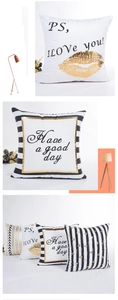 Detail of modern striped pillowcase with gold foil text and soft breathable texture
