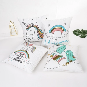 Set of four unicorn and rainbow patterned square cushion covers for sofa decoration